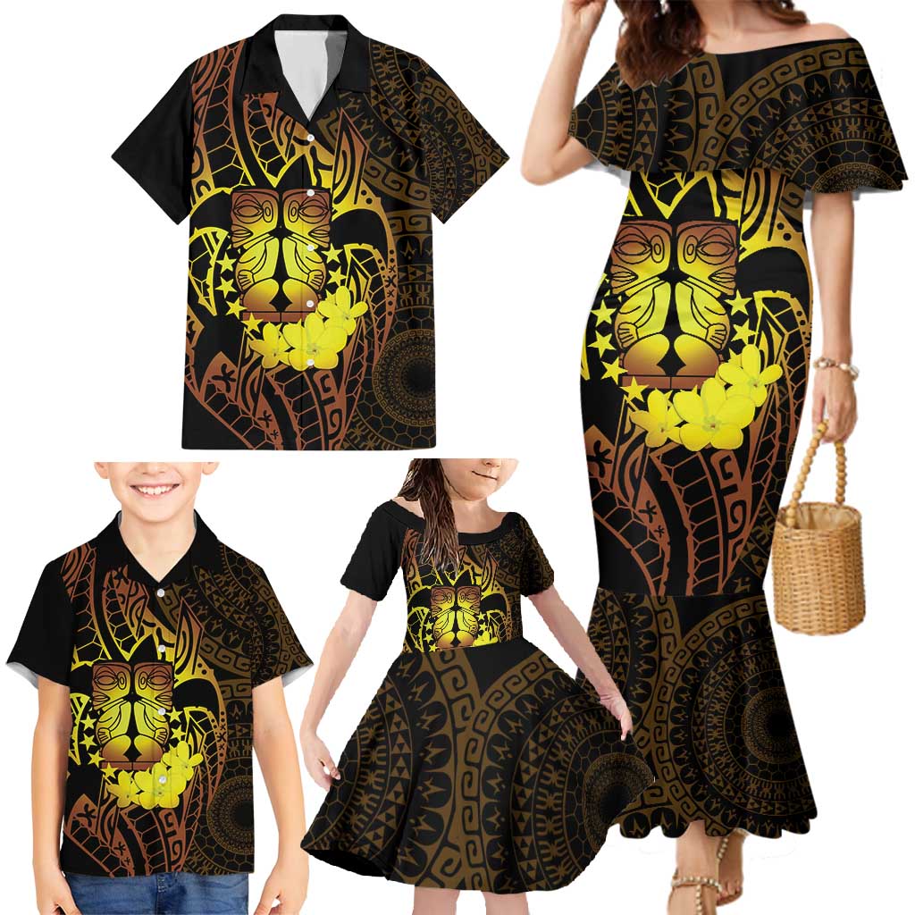 Kia Orana Kuki Airani Family Matching Mermaid Dress and Hawaiian Shirt Cook Islands Tangaroa God Tatau Gold LT14 - Polynesian Pride