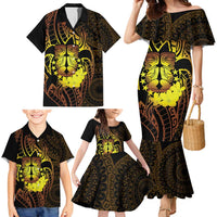 Kia Orana Kuki Airani Family Matching Mermaid Dress and Hawaiian Shirt Cook Islands Tangaroa God Tatau Gold