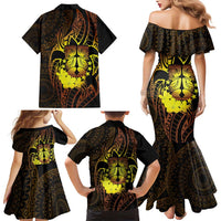 Kia Orana Kuki Airani Family Matching Mermaid Dress and Hawaiian Shirt Cook Islands Tangaroa God Tatau Gold