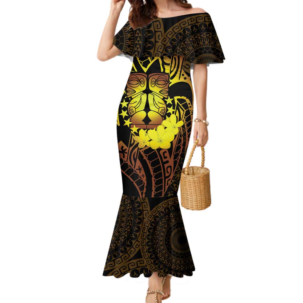 Kia Orana Kuki Airani Family Matching Mermaid Dress and Hawaiian Shirt Cook Islands Tangaroa God Tatau Gold