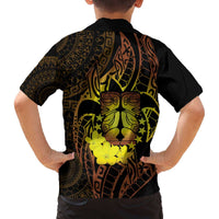 Kia Orana Kuki Airani Family Matching Off The Shoulder Long Sleeve Dress and Hawaiian Shirt Cook Islands Tangaroa God Tatau Gold