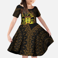 Kia Orana Kuki Airani Family Matching Off Shoulder Maxi Dress and Hawaiian Shirt Cook Islands Tangaroa God Tatau Gold