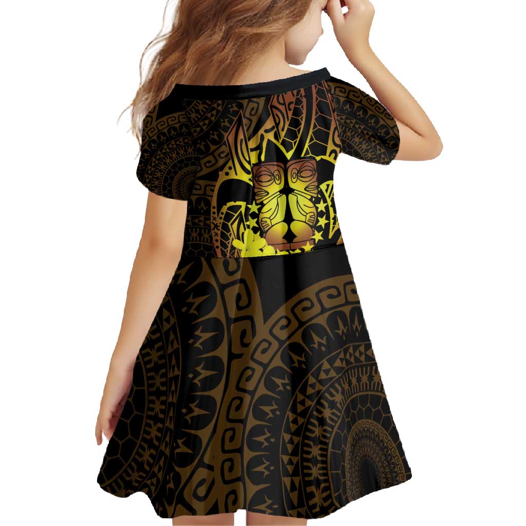Kia Orana Kuki Airani Family Matching Off Shoulder Maxi Dress and Hawaiian Shirt Cook Islands Tangaroa God Tatau Gold