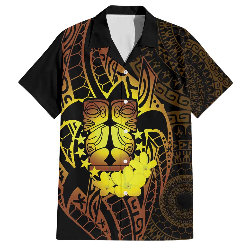 Kia Orana Kuki Airani Family Matching Off Shoulder Short Dress and Hawaiian Shirt Cook Islands Tangaroa God Tatau Gold