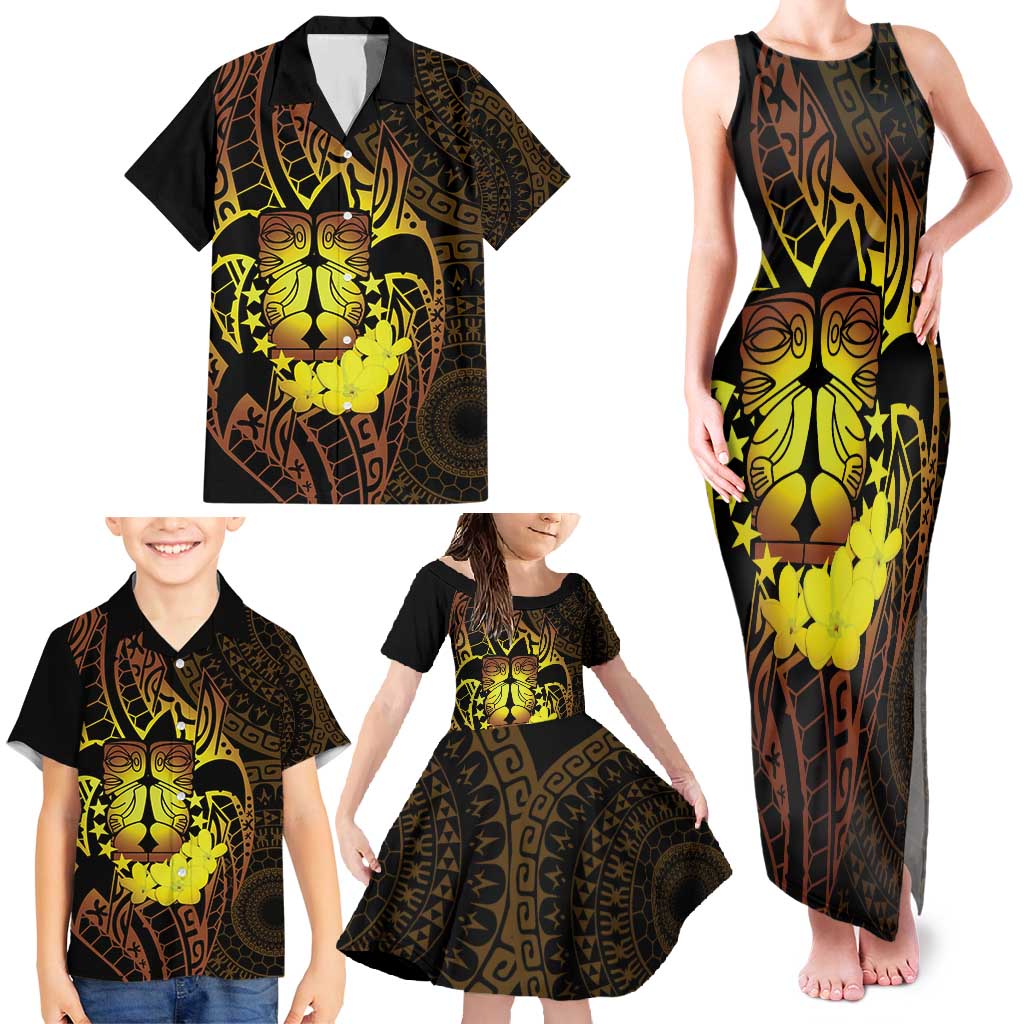 Kia Orana Kuki Airani Family Matching Tank Maxi Dress and Hawaiian Shirt Cook Islands Tangaroa God Tatau Gold LT14 - Polynesian Pride