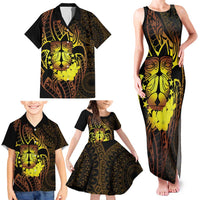 Kia Orana Kuki Airani Family Matching Tank Maxi Dress and Hawaiian Shirt Cook Islands Tangaroa God Tatau Gold