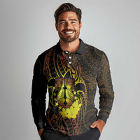 Kia Orana Kuki Airani Long Sleeve Polo Shirt Cook Islands Tangaroa God Tatau Gold