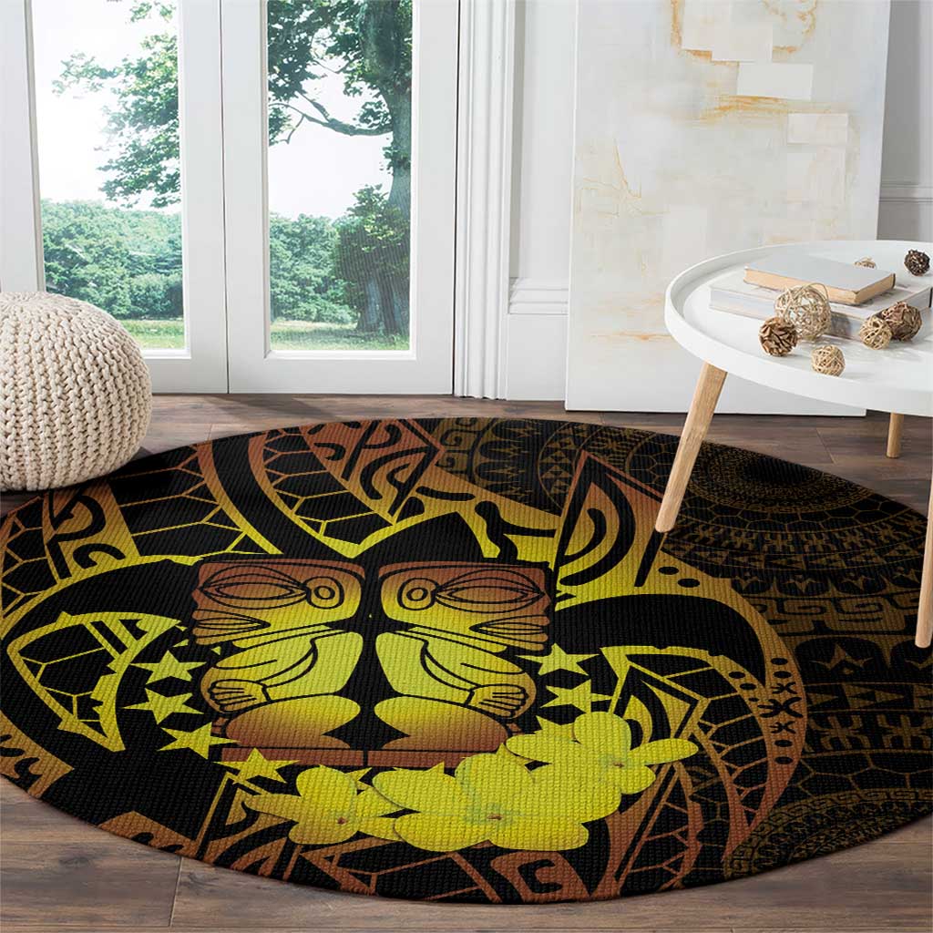 Kia Orana Kuki Airani Round Carpet Cook Islands Tangaroa God Tatau Gold
