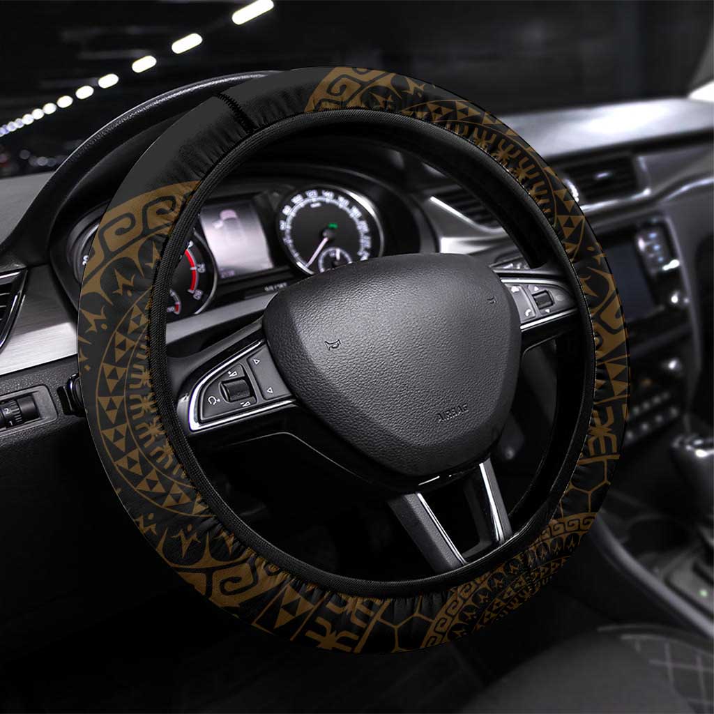 Kia Orana Kuki Airani Steering Wheel Cover Cook Islands Tangaroa God Tatau Gold LT14 Universal Fit Gold - Polynesian Pride