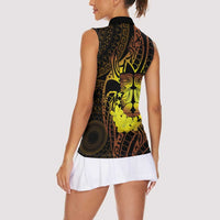 Kia Orana Kuki Airani Women Sleeveless Polo Shirt Cook Islands Tangaroa God Tatau Gold