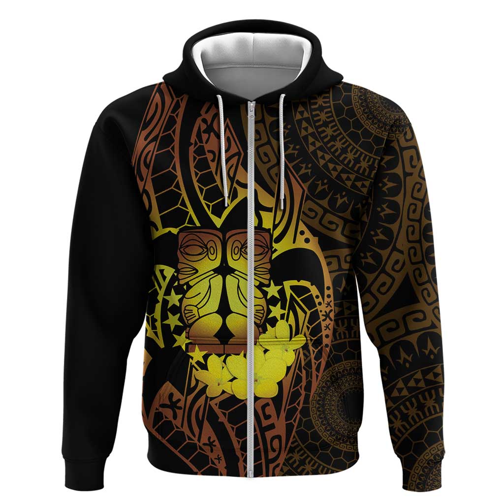 Kia Orana Kuki Airani Zip Hoodie Cook Islands Tangaroa God Tatau Gold