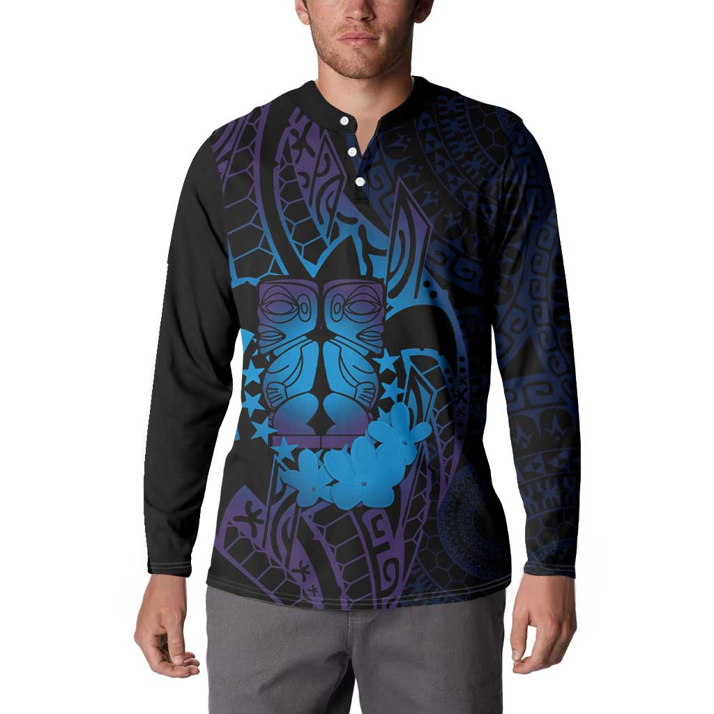 Kia Orana Kuki Airani Button Sweatshirt Cook Islands Tangaroa God Tatau Purple LT14 - Polynesian Pride