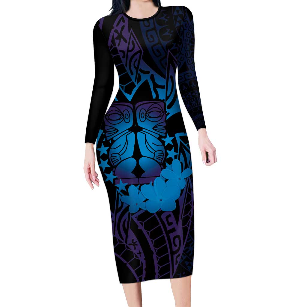 Kia Orana Kuki Airani Family Matching Long Sleeve Bodycon Dress and Hawaiian Shirt Cook Islands Tangaroa God Tatau Purple