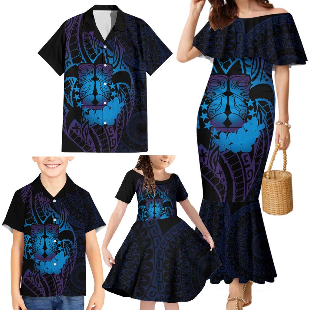 Kia Orana Kuki Airani Family Matching Mermaid Dress and Hawaiian Shirt Cook Islands Tangaroa God Tatau Purple