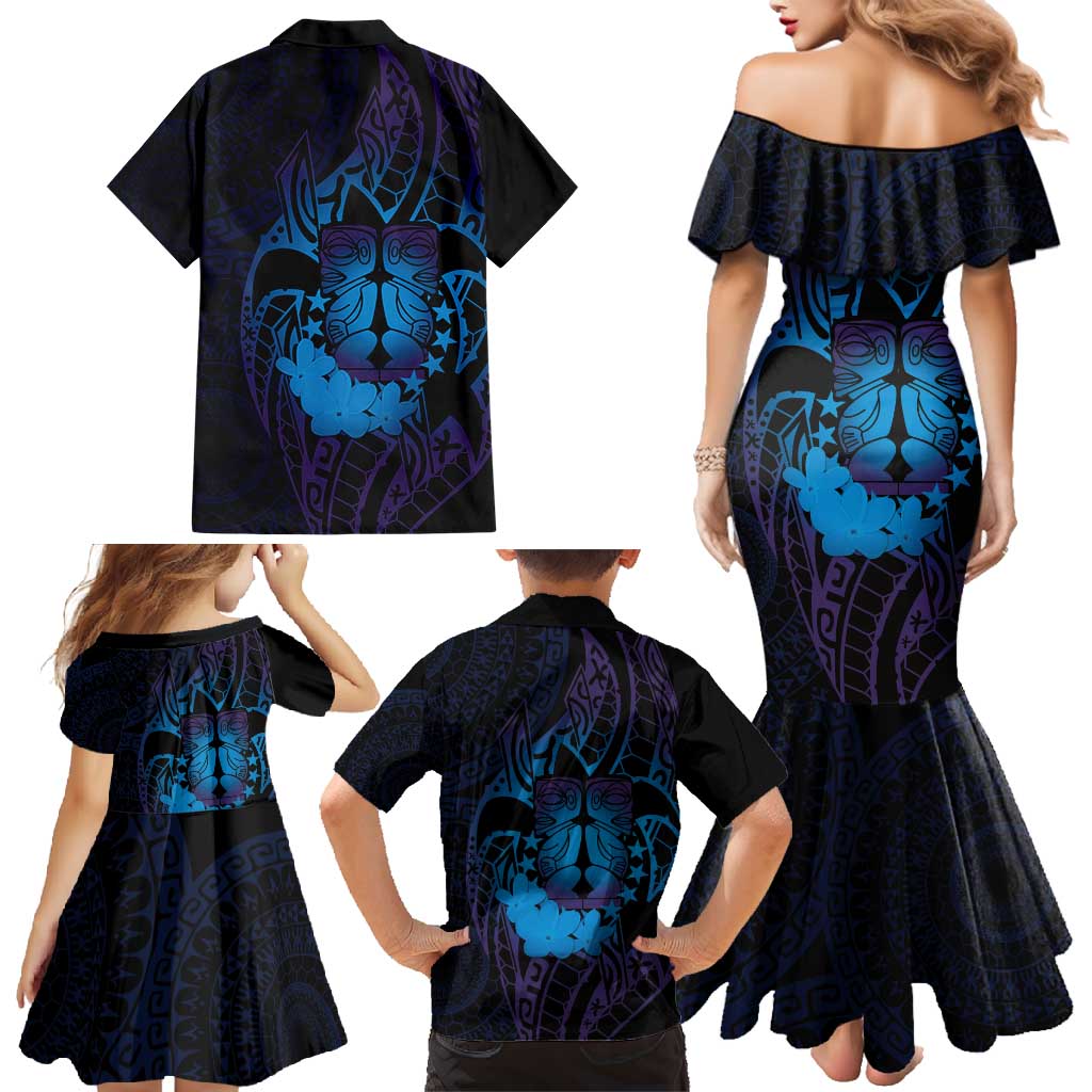 Kia Orana Kuki Airani Family Matching Mermaid Dress and Hawaiian Shirt Cook Islands Tangaroa God Tatau Purple