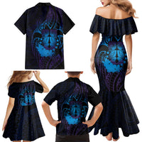 Kia Orana Kuki Airani Family Matching Mermaid Dress and Hawaiian Shirt Cook Islands Tangaroa God Tatau Purple