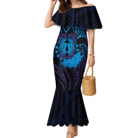 Kia Orana Kuki Airani Family Matching Mermaid Dress and Hawaiian Shirt Cook Islands Tangaroa God Tatau Purple