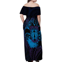 Kia Orana Kuki Airani Family Matching Off Shoulder Maxi Dress and Hawaiian Shirt Cook Islands Tangaroa God Tatau Purple