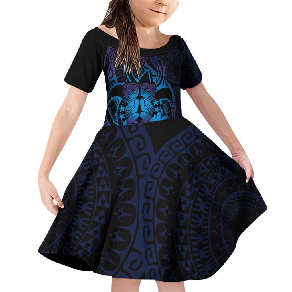 Kia Orana Kuki Airani Family Matching Off Shoulder Short Dress and Hawaiian Shirt Cook Islands Tangaroa God Tatau Purple
