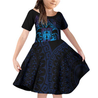 Kia Orana Kuki Airani Family Matching Off Shoulder Short Dress and Hawaiian Shirt Cook Islands Tangaroa God Tatau Purple