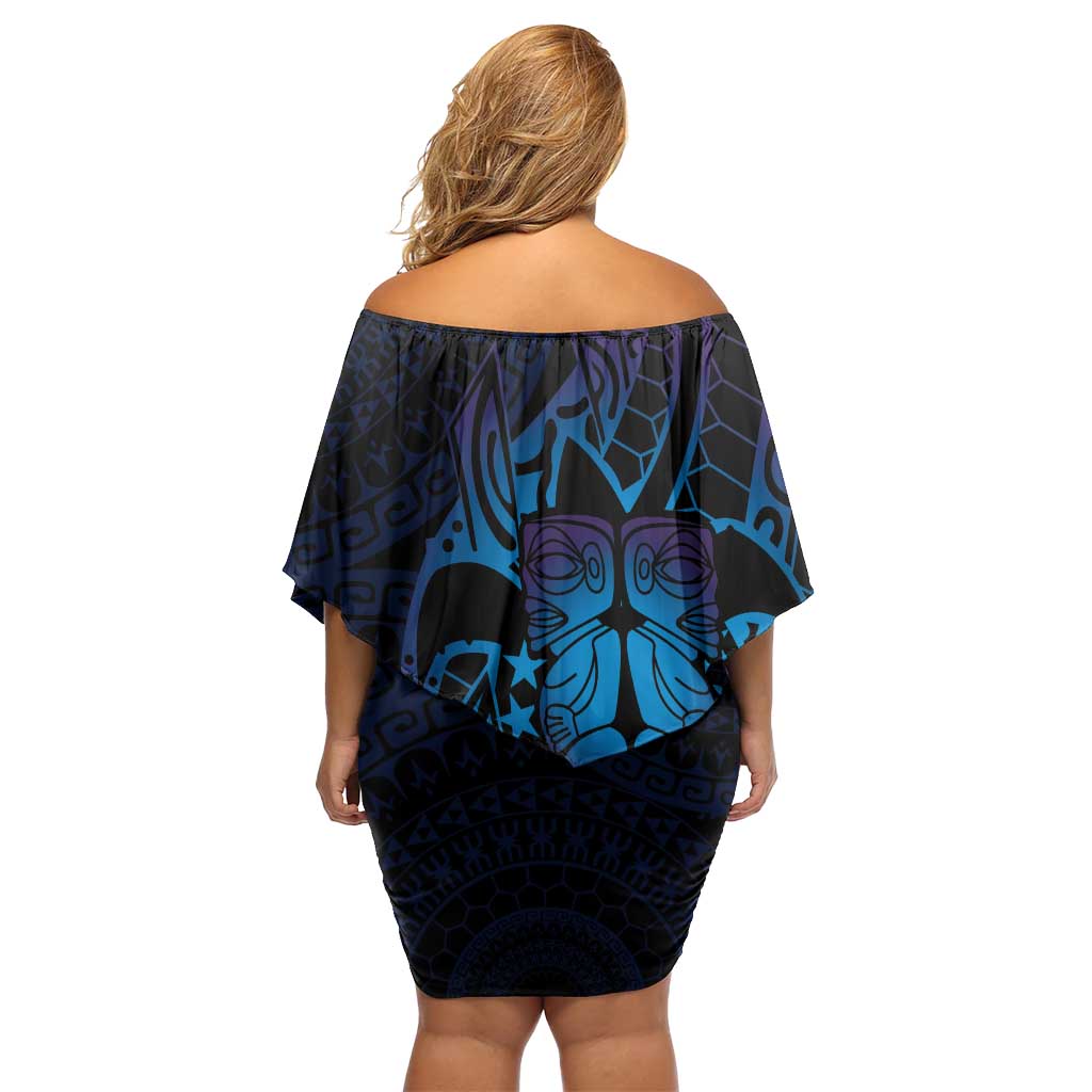 Kia Orana Kuki Airani Family Matching Off Shoulder Short Dress and Hawaiian Shirt Cook Islands Tangaroa God Tatau Purple