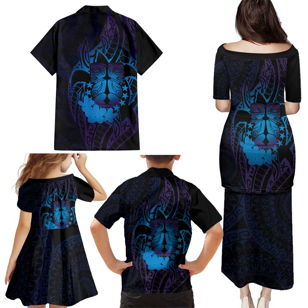 Kia Orana Kuki Airani Family Matching Puletasi and Hawaiian Shirt Cook Islands Tangaroa God Tatau Purple