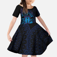 Kia Orana Kuki Airani Family Matching Short Sleeve Bodycon Dress and Hawaiian Shirt Cook Islands Tangaroa God Tatau Purple