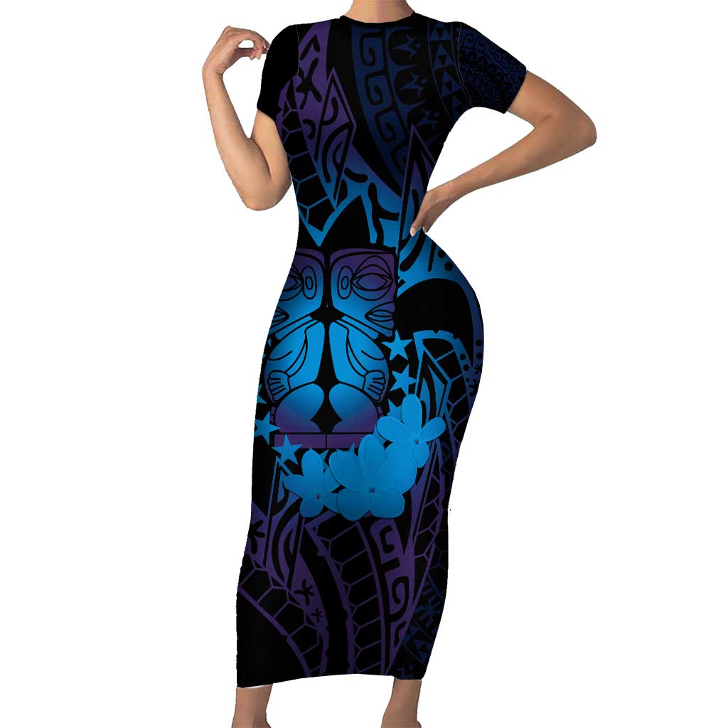 Kia Orana Kuki Airani Family Matching Short Sleeve Bodycon Dress and Hawaiian Shirt Cook Islands Tangaroa God Tatau Purple