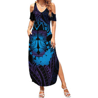 Kia Orana Kuki Airani Family Matching Summer Maxi Dress and Hawaiian Shirt Cook Islands Tangaroa God Tatau Purple