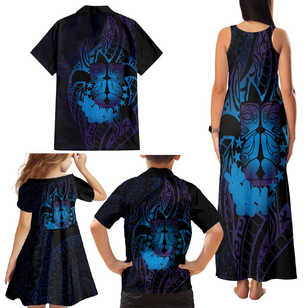 Kia Orana Kuki Airani Family Matching Tank Maxi Dress and Hawaiian Shirt Cook Islands Tangaroa God Tatau Purple