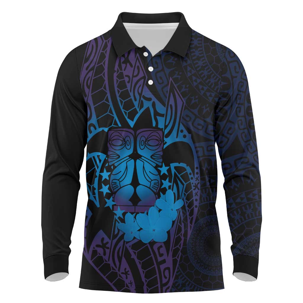 Kia Orana Kuki Airani Long Sleeve Polo Shirt Cook Islands Tangaroa God Tatau Purple