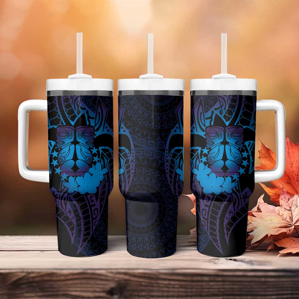 Kia Orana Kuki Airani Tumbler With Handle Cook Islands Tangaroa God Tatau Purple