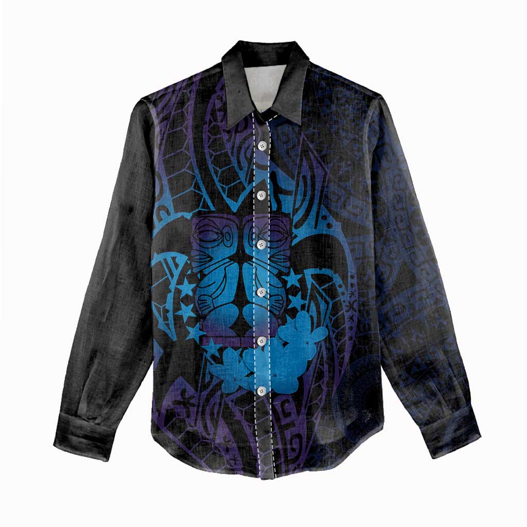 Kia Orana Kuki Airani Women Casual Shirt Cook Islands Tangaroa God Tatau Purple