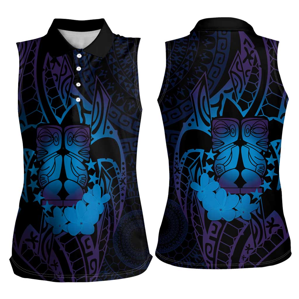 Kia Orana Kuki Airani Women Sleeveless Polo Shirt Cook Islands Tangaroa God Tatau Purple