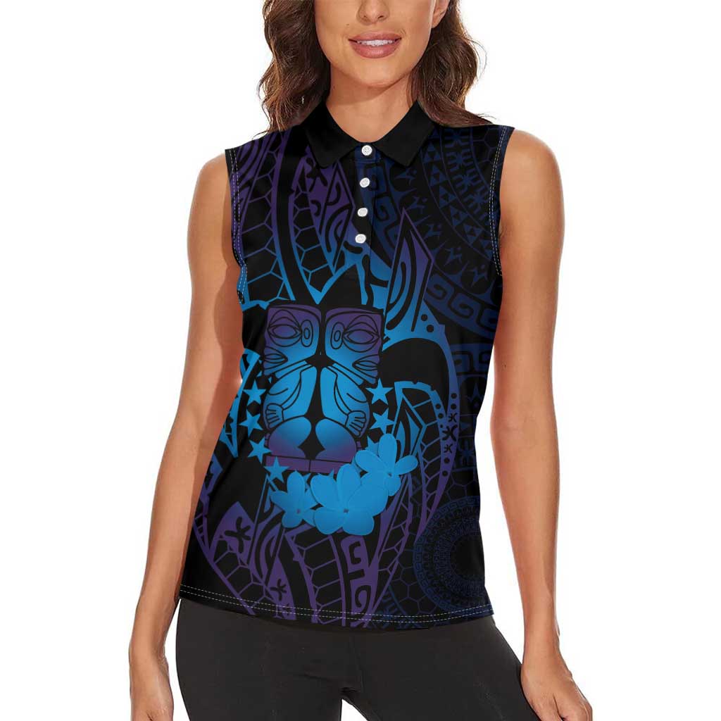 Kia Orana Kuki Airani Women Sleeveless Polo Shirt Cook Islands Tangaroa God Tatau Purple