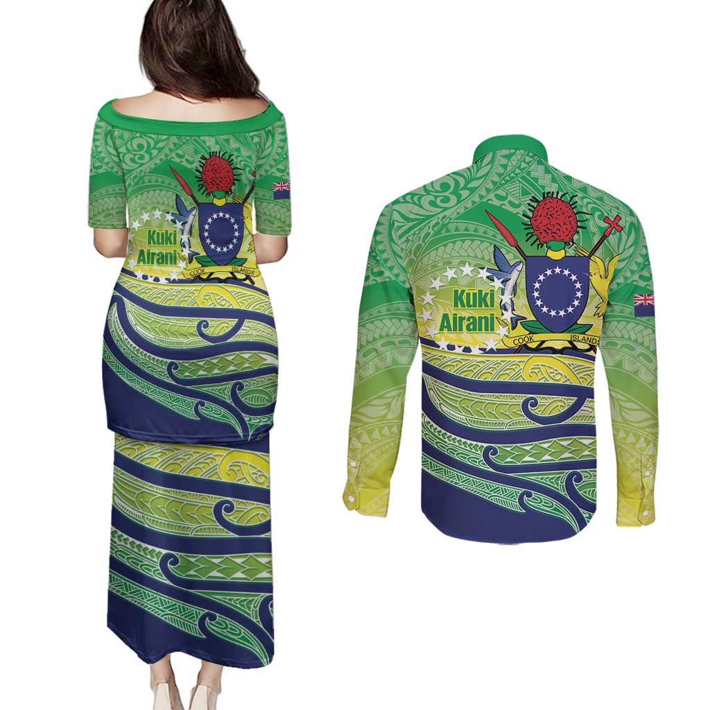 Te Maeva Nui Cook Islands Couples Matching Puletasi and Long Sleeve Button Shirt 60th Independence Anniversary Proud LT14 - Polynesian Pride