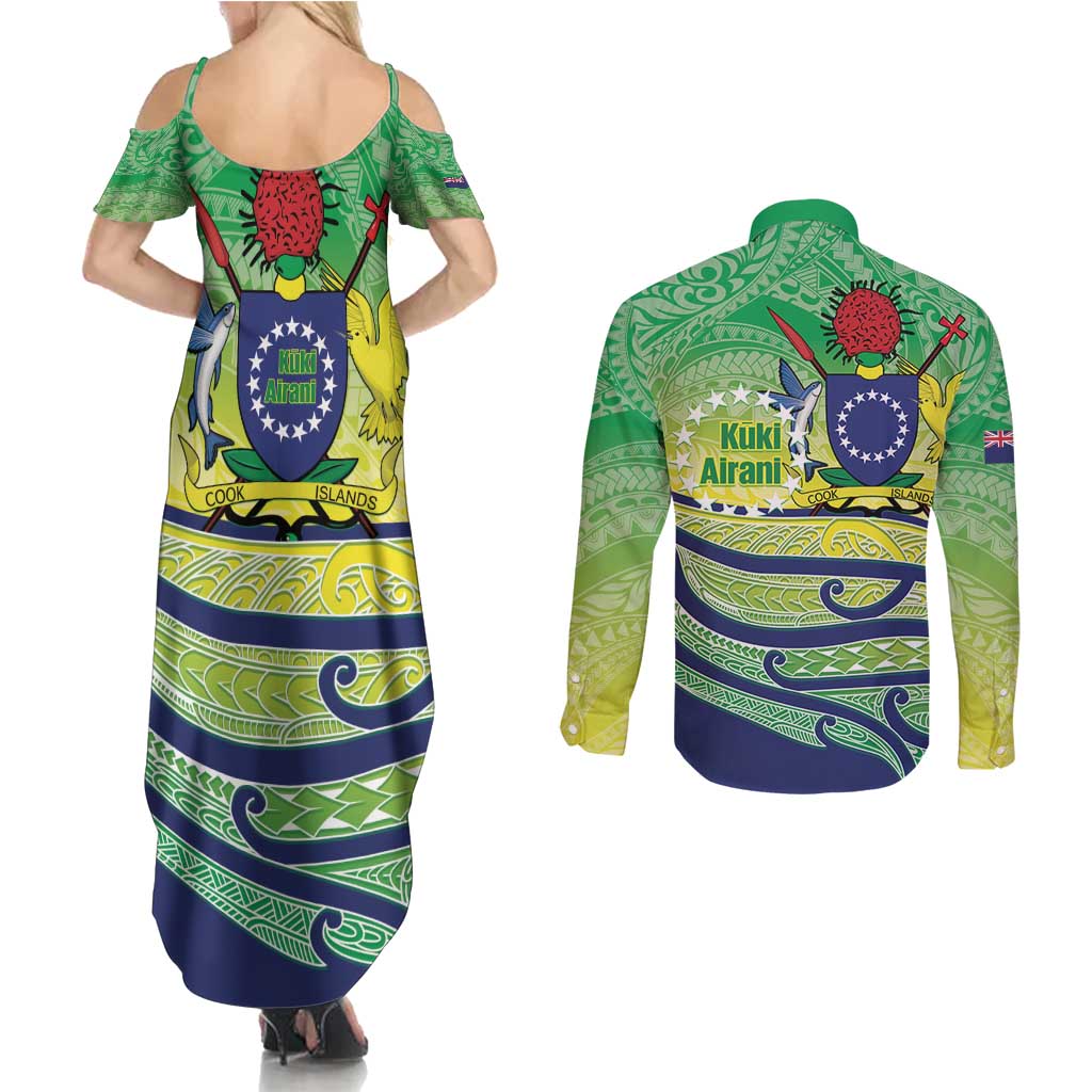 Te Maeva Nui Cook Islands Couples Matching Summer Maxi Dress and Long Sleeve Button Shirt 60th Independence Anniversary Proud LT14 - Polynesian Pride