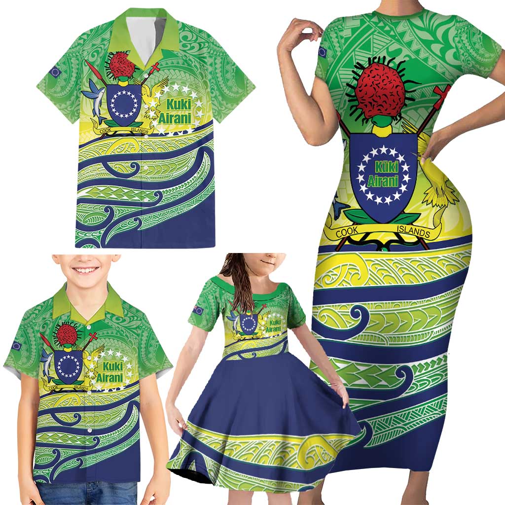 Te Maeva Nui Cook Islands Family Matching Short Sleeve Bodycon Dress and Hawaiian Shirt 60th Independence Anniversary Proud LT14 - Polynesian Pride