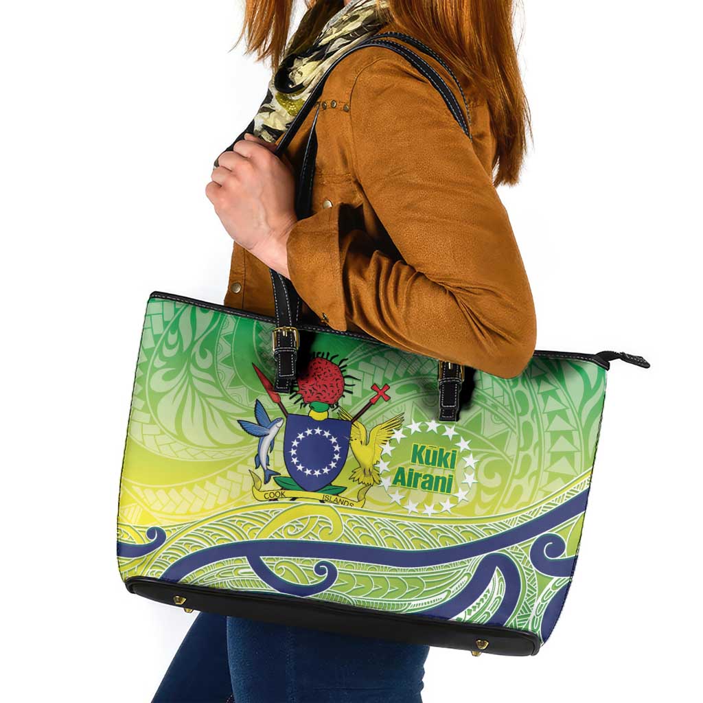 Te Maeva Nui Cook Islands Leather Tote Bag 60th Independence Anniversary Proud