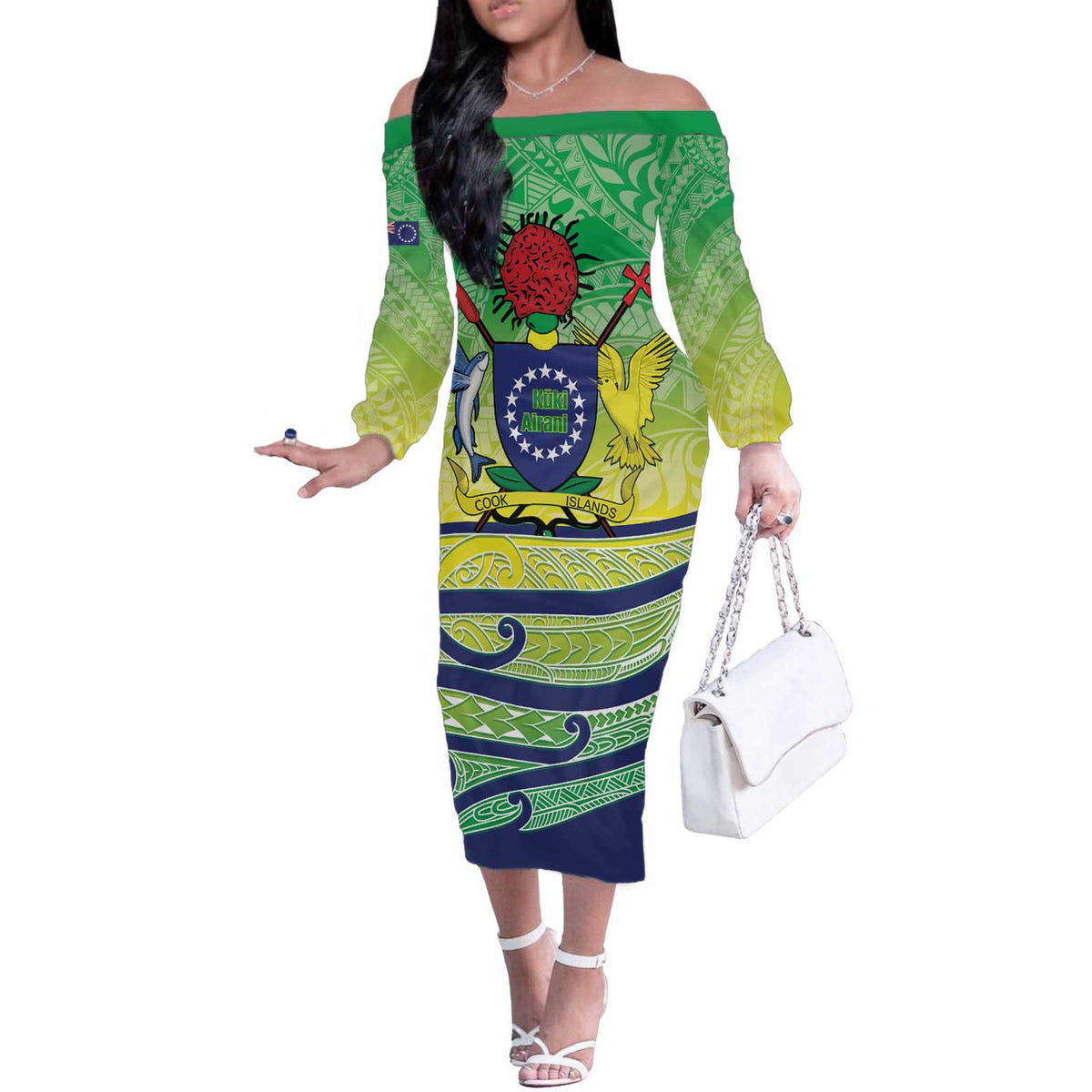 Te Maeva Nui Cook Islands Off The Shoulder Long Sleeve Dress 60th Independence Anniversary Proud