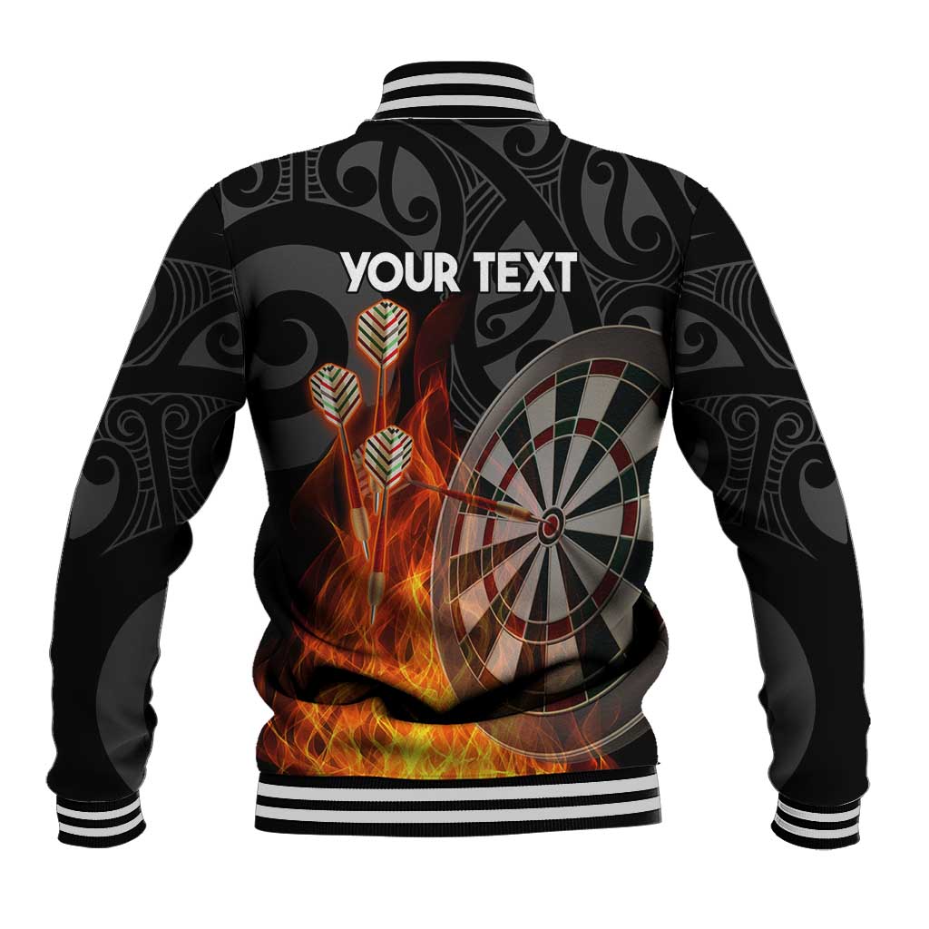 Personalised Aotearoa Darts Baseball Jacket Maori Koru Flaming Dartboard LT14 - Polynesian Pride