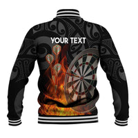 Personalised Aotearoa Darts Baseball Jacket Maori Koru Flaming Dartboard LT14 - Polynesian Pride