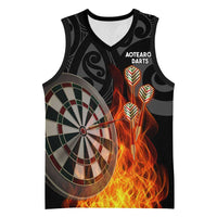 Personalised Aotearoa Darts Basketball Jersey Maori Koru Flaming Dartboard - Polynesian Pride