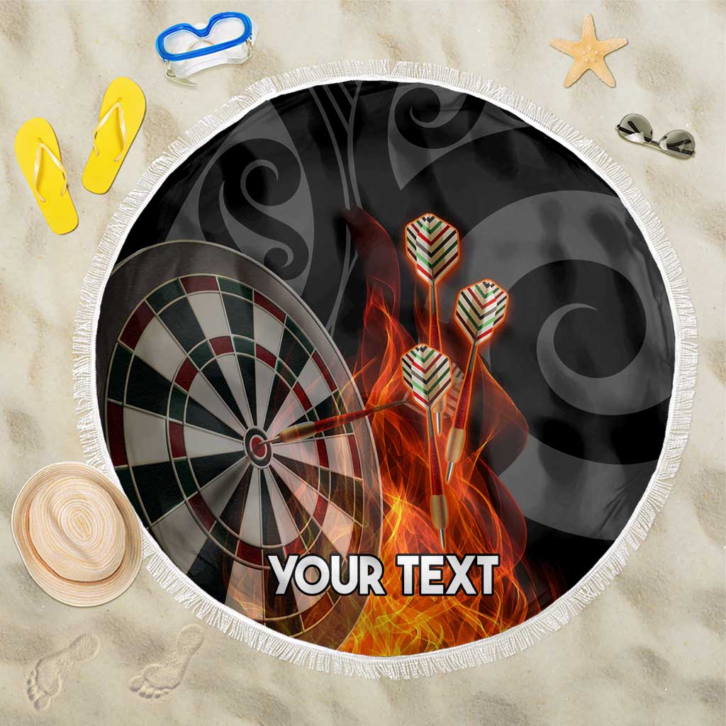 Personalised Aotearoa Darts Beach Blanket Maori Koru Flaming Dartboard LT14 One Size 150cm Black - Polynesian Pride