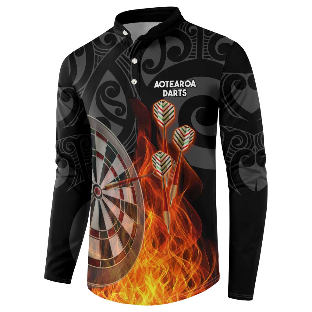 Personalised Aotearoa Darts Button Sweatshirt Maori Koru Flaming Dartboard LT14 - Polynesian Pride