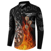 Personalised Aotearoa Darts Button Sweatshirt Maori Koru Flaming Dartboard LT14 - Polynesian Pride