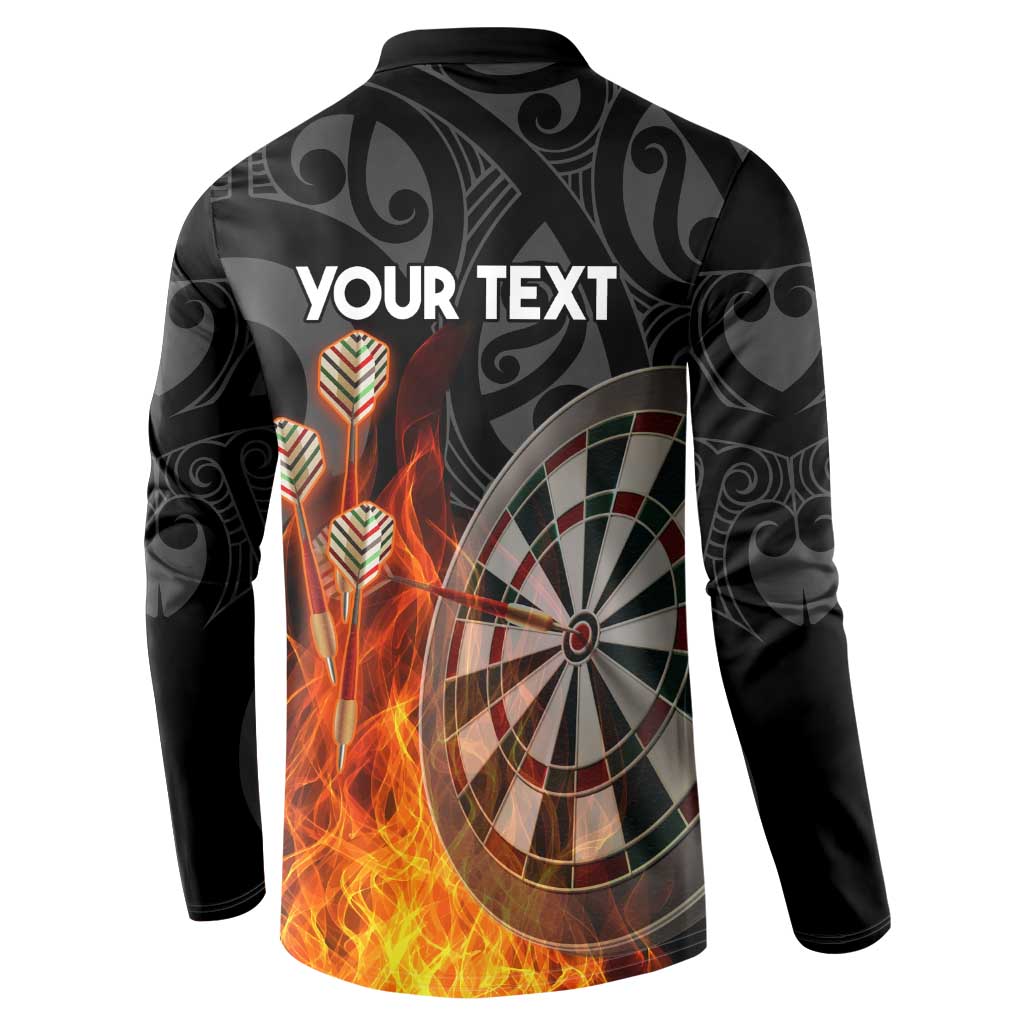 Personalised Aotearoa Darts Button Sweatshirt Maori Koru Flaming Dartboard LT14 - Polynesian Pride