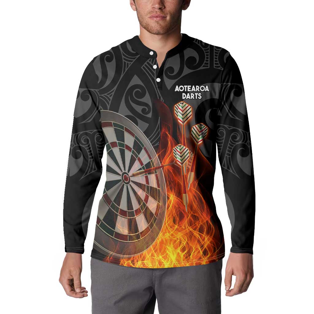 Personalised Aotearoa Darts Button Sweatshirt Maori Koru Flaming Dartboard LT14 - Polynesian Pride