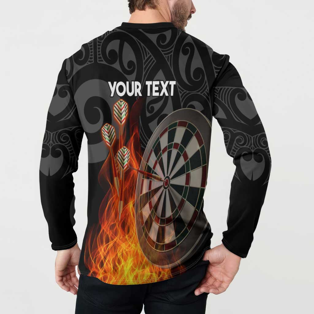 Personalised Aotearoa Darts Button Sweatshirt Maori Koru Flaming Dartboard LT14 - Polynesian Pride