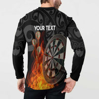 Personalised Aotearoa Darts Button Sweatshirt Maori Koru Flaming Dartboard LT14 - Polynesian Pride